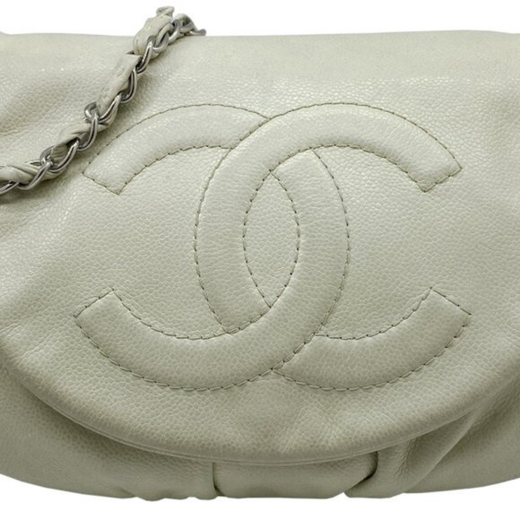 CHANEL Ivory Caviar Leather Coco Mark Shoulder Bag - Picture 1 of 16